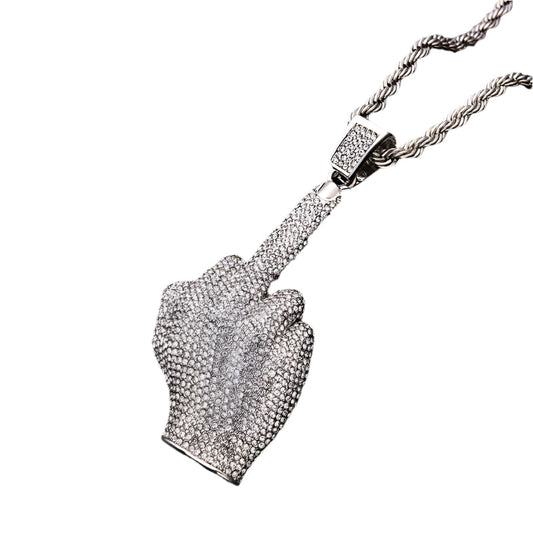 Iced Out Middle Finger Pendant - DATNEWDRIP
