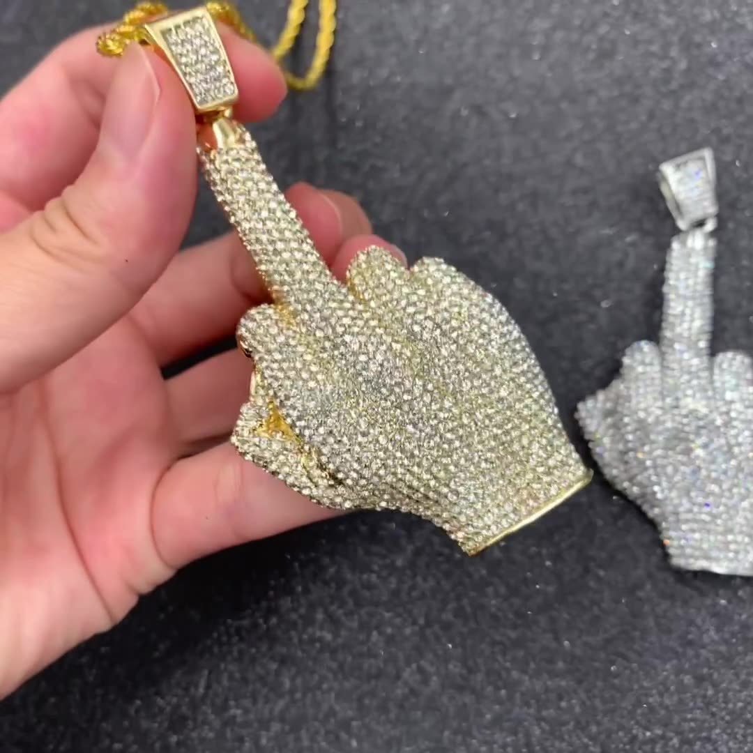 Iced Out Middle Finger Pendant - DATNEWDRIP