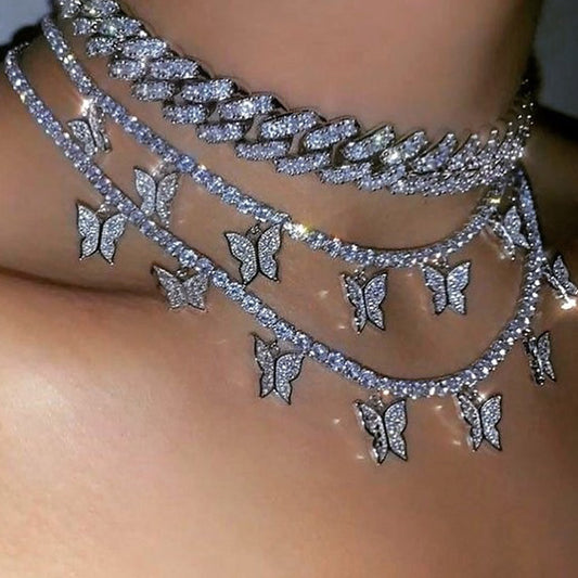Butterfly Layered Necklace Hip Hop Pendant Chain - DATNEWDRIP