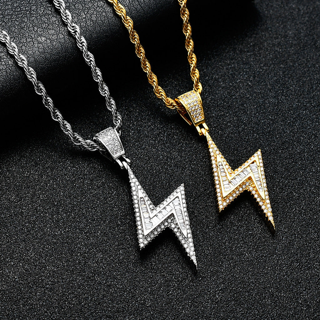 Iced Out Baguette Bolt Pendant