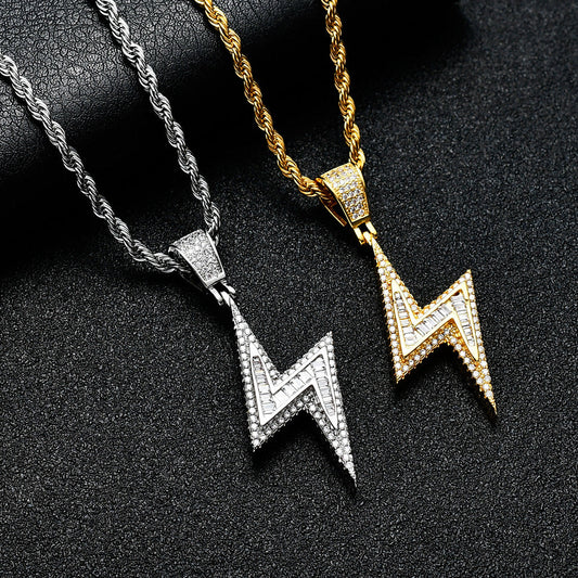 Iced Out Baguette Bolt Pendant