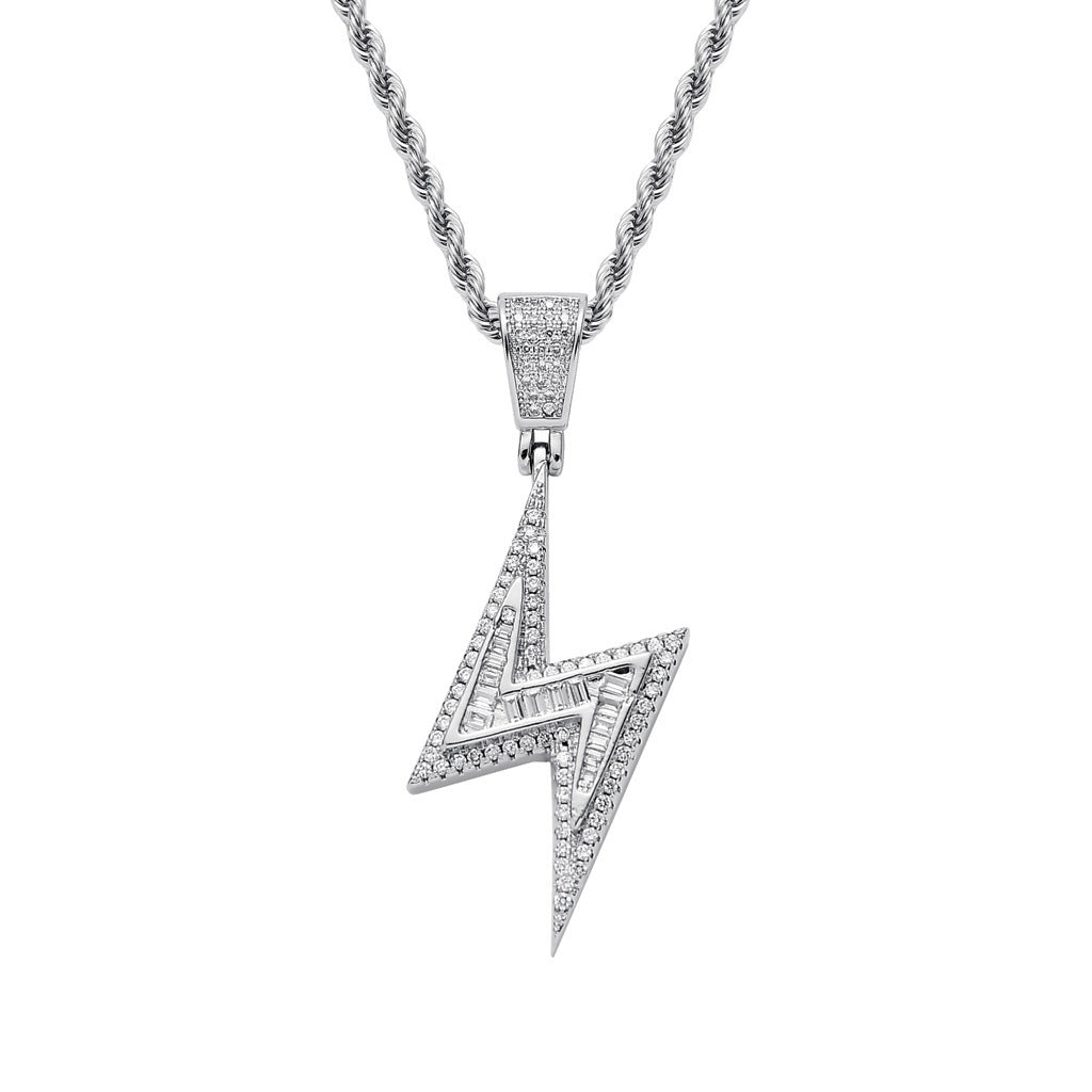 Iced Out Baguette Bolt Pendant