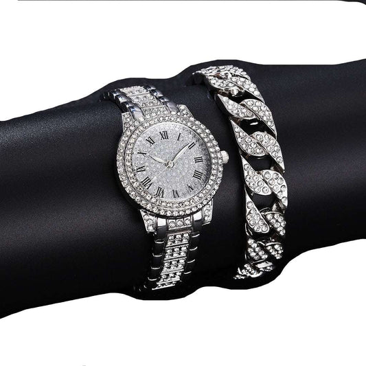 Iced Out Frosty Faced Watch & Bracelet