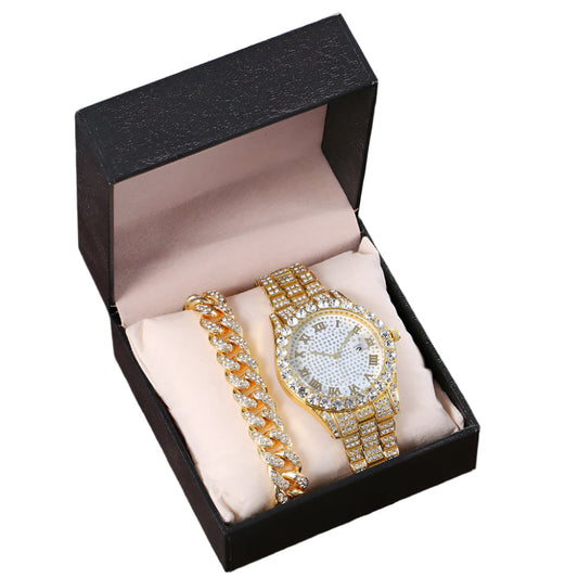 Iced Out White Face 2 Piece Watch Box Set