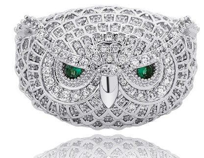 Iced Out Green Eye Owl Ring
