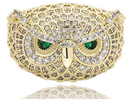 Iced Out Green Eye Owl Ring