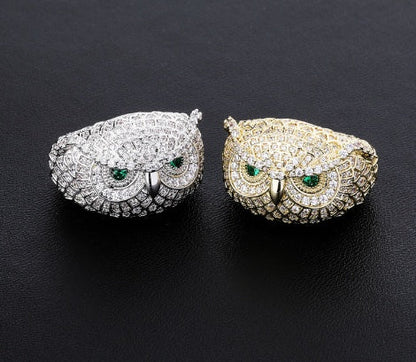 Iced Out Green Eye Owl Ring