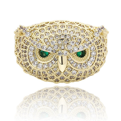 Iced Out Green Eye Owl Ring