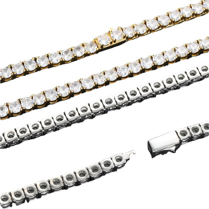 European Hip Hop Diamond Spring Fastener Tennis Chain Zircon Men's Necklace Bracelet Jewelry - DATNEWDRIP