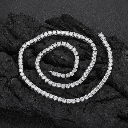 European Hip Hop Diamond Spring Fastener Tennis Chain Zircon Men's Necklace Bracelet Jewelry - DATNEWDRIP