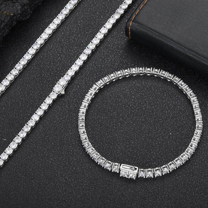 European Hip Hop Diamond Spring Fastener Tennis Chain Zircon Men's Necklace Bracelet Jewelry - DATNEWDRIP