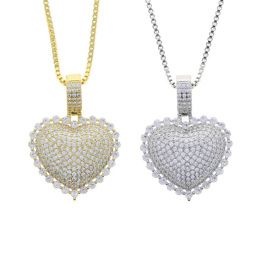 Hip Hop Heart Full Diamond Love Zircon Pendant Necklace - DATNEWDRIP