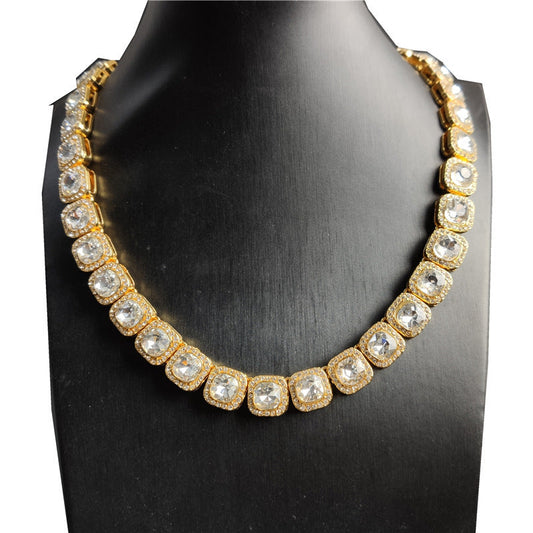 Iced Out Large Square Gem Necklace Chain