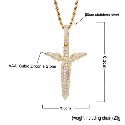Iced Out Angel Sword Pendant - DATNEWDRIP
