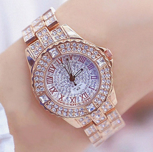 Iced Out Square Gem Quarter Hour Ladies Watch