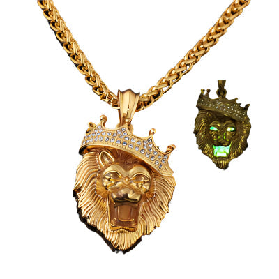 Luminous Lion Head And Crown Pendant - DATNEWDRIP