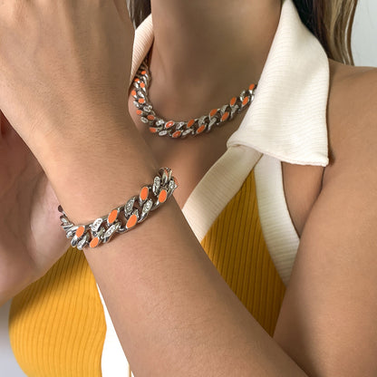 Iced Out Half Resin Blue/Orange Chain - DATNEWDRIP