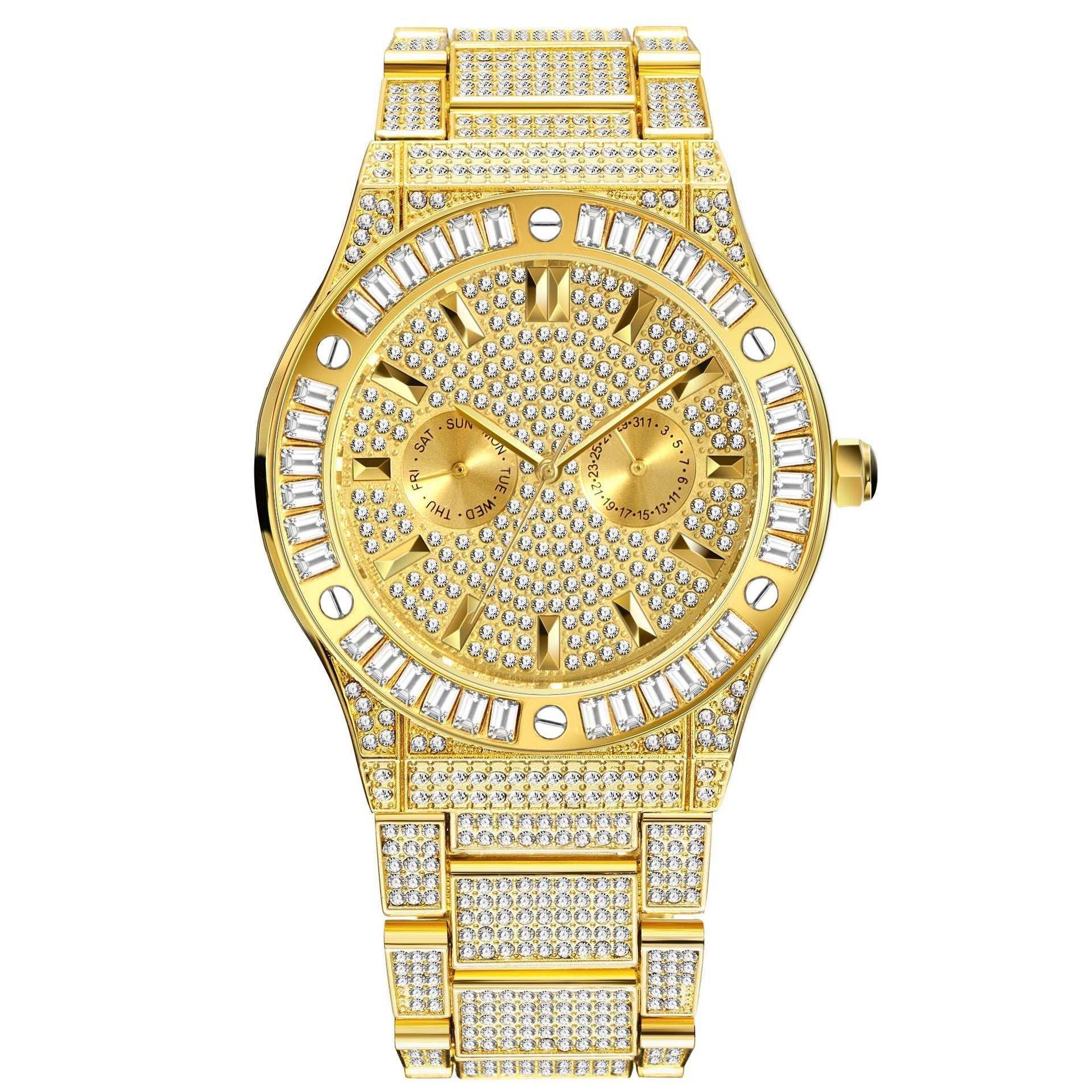 Iced Out Emerald Gem Lined Face Watch