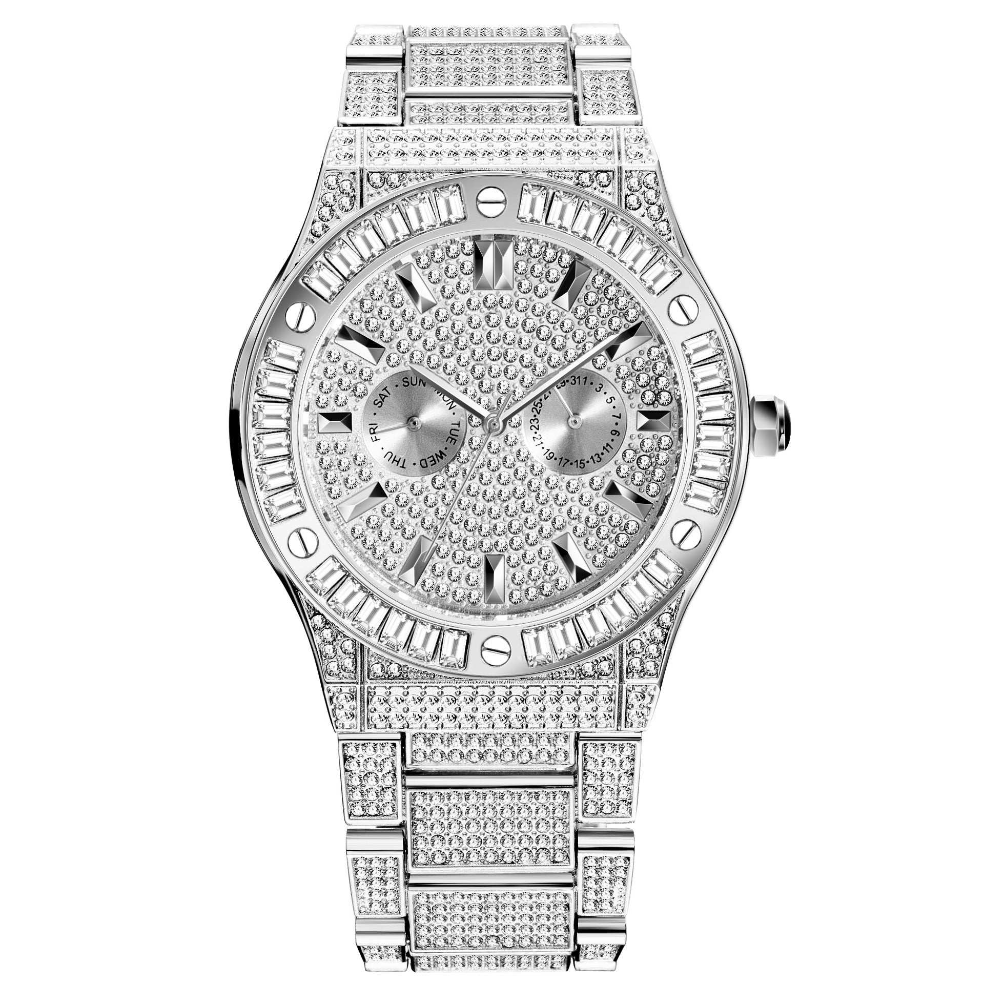 Iced Out Emerald Gem Lined Face Watch