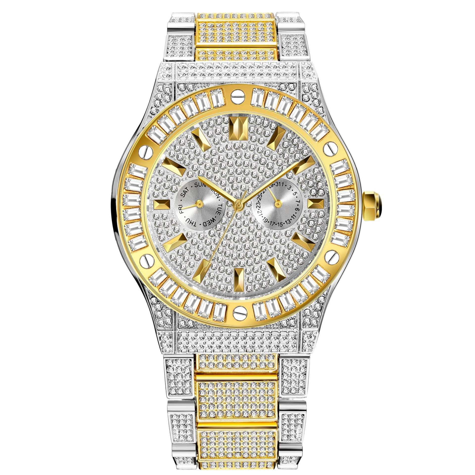 Iced Out Emerald Gem Lined Face Watch