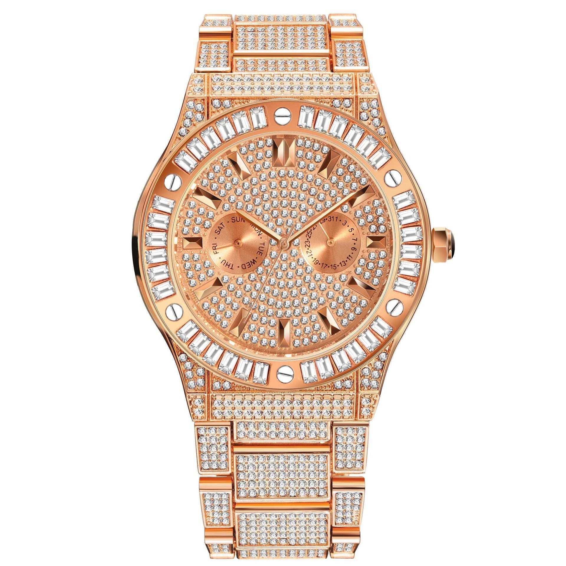 Iced Out Emerald Gem Lined Face Watch