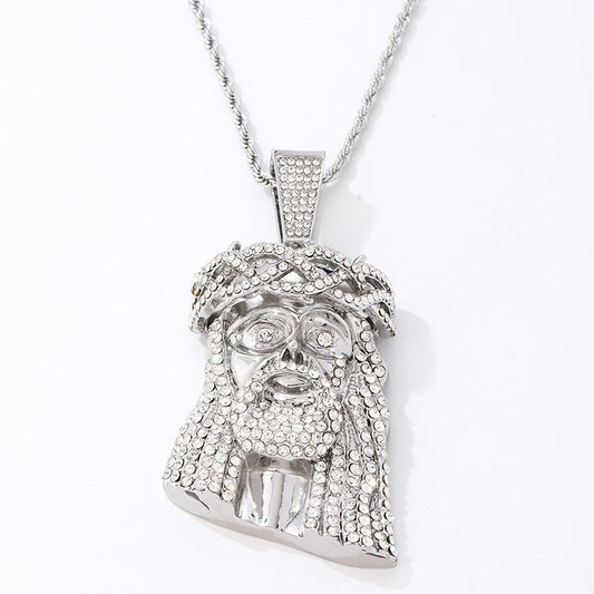 Men's Retro Exaggerated Avatar Micro Inlaid Zircon Hip Hop Necklace - DATNEWDRIP