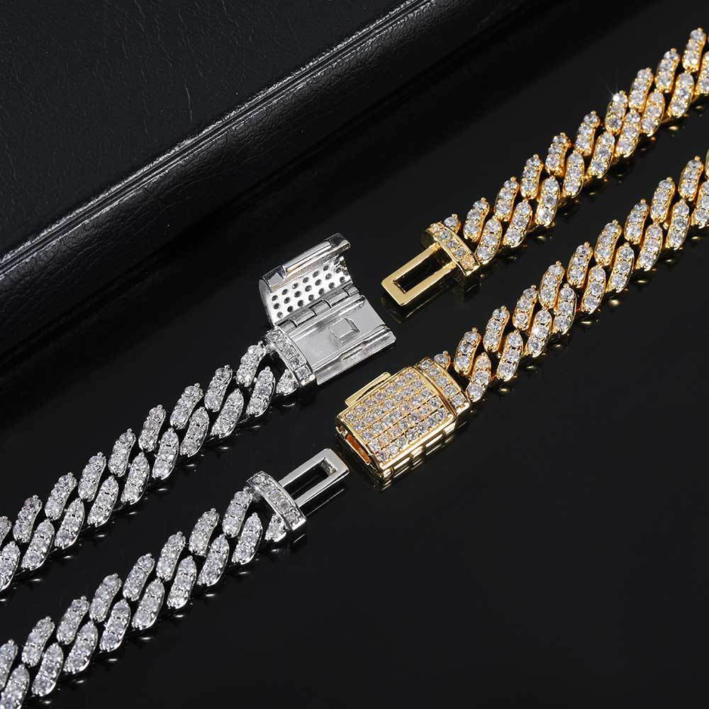 Iced Out 8mm Flap Buckle Single Row Cuban Link Chain - DATNEWDRIP