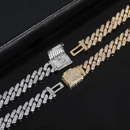 Iced Out 8mm Flap Buckle Single Row Cuban Link Chain - DATNEWDRIP
