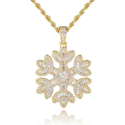 Iced Out Snowflake Baguette Pendant