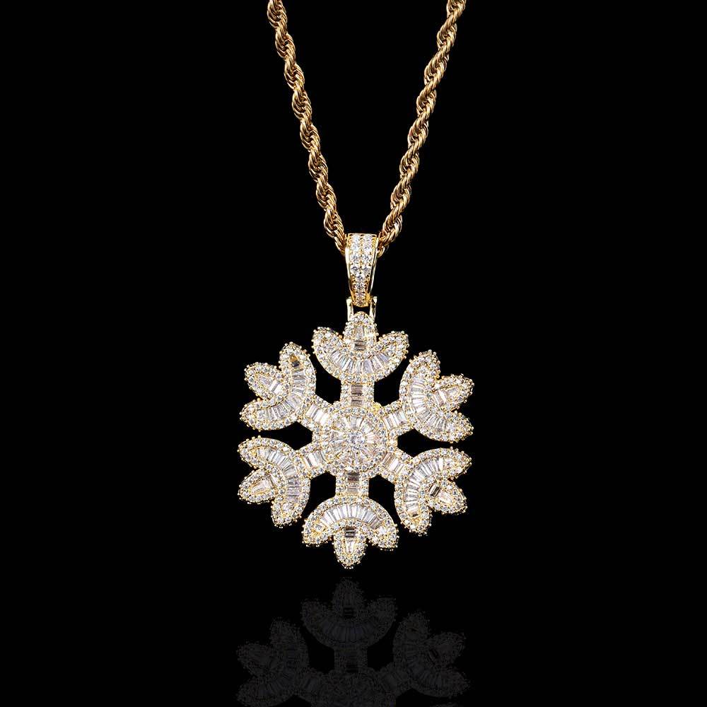 Iced Out Snowflake Baguette Pendant