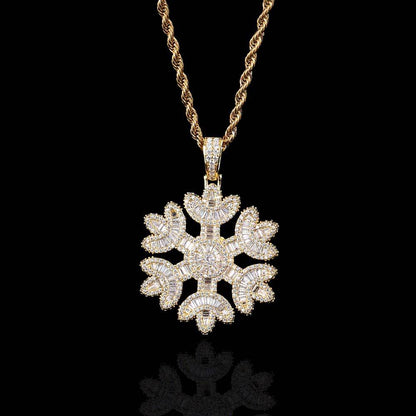 Iced Out Snowflake Baguette Pendant