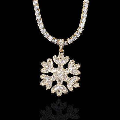 Iced Out Snowflake Baguette Pendant