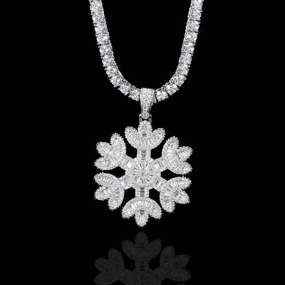 Iced Out Snowflake Baguette Pendant