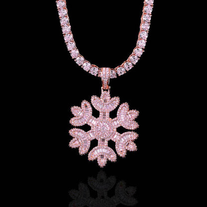 Iced Out Snowflake Baguette Pendant