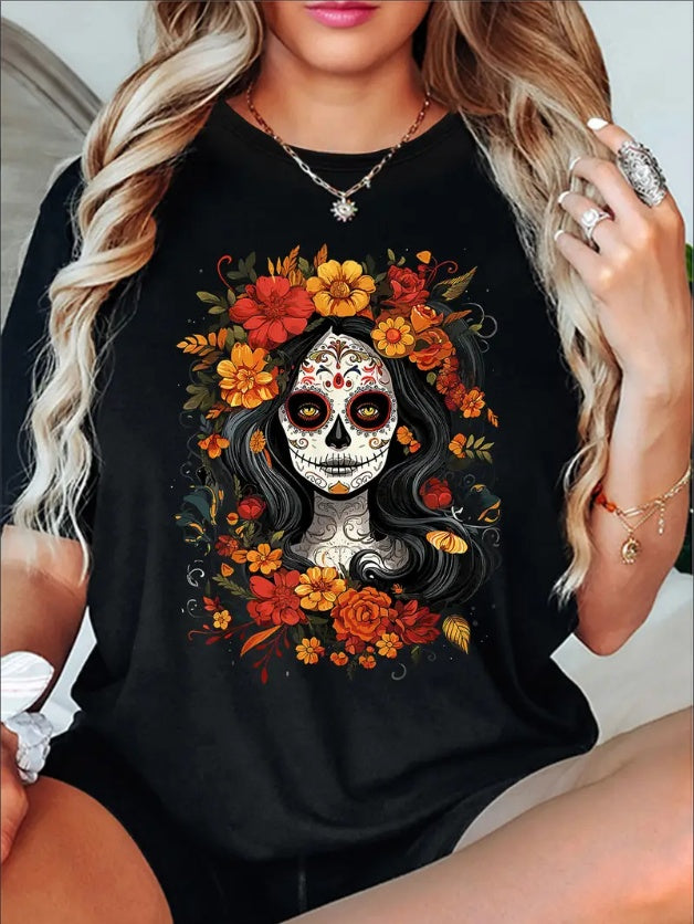 Dia De Muertes Skull T-Shirt - Womens - DATNEWDRIP
