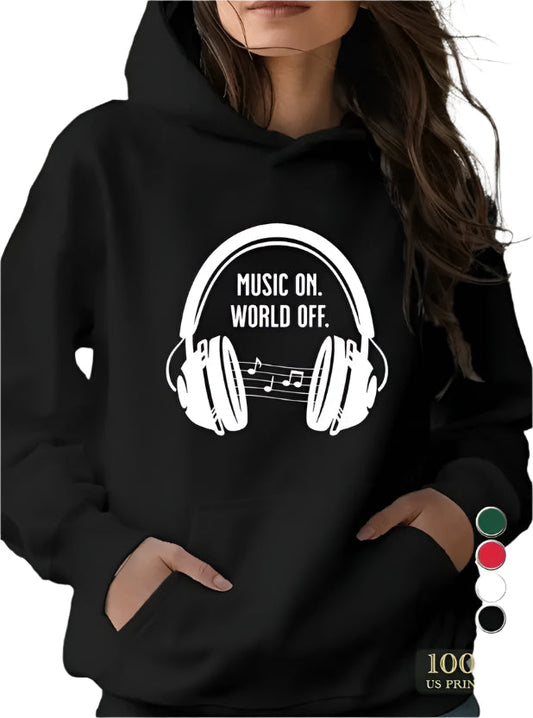 Music On. World Off. Hoodie - Womens - DATNEWDRIP