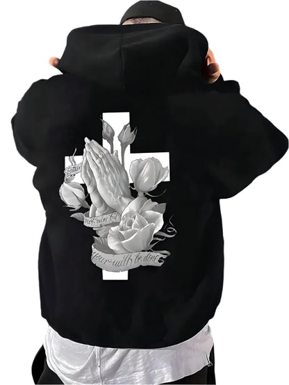 Praying Hands And Roses Hoodie - Mens - DATNEWDRIP