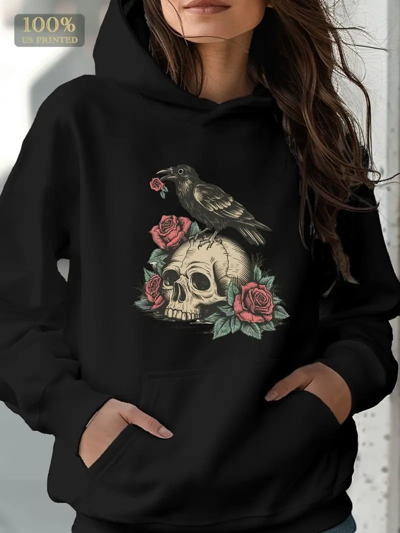 Raven Roses & Skull Hoodie - Womens - DATNEWDRIP