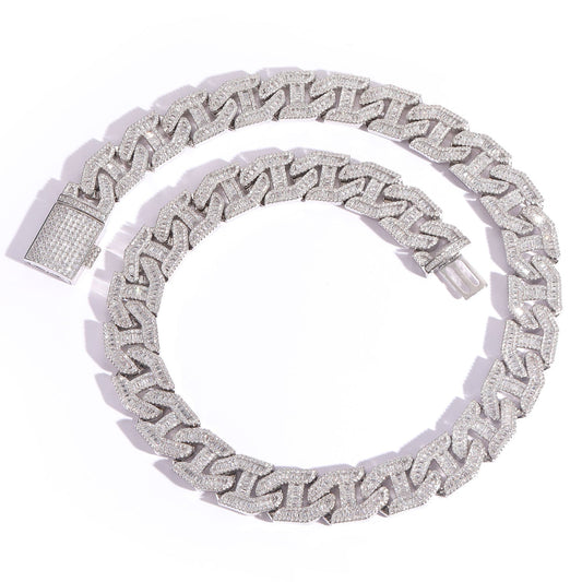 Iced Out Square Zirconium Lock Buckle Fashion Necklace Chain - DATNEWDRIP