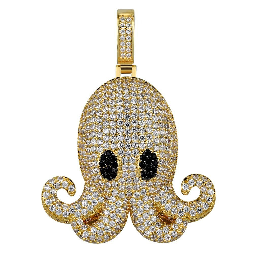 DatNewDrip iced out octopus pendant gold plated pave cubic zirconia stones black eyes jewelry