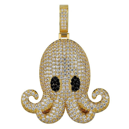 DatNewDrip iced out octopus pendant gold plated pave cubic zirconia stones black eyes jewelry