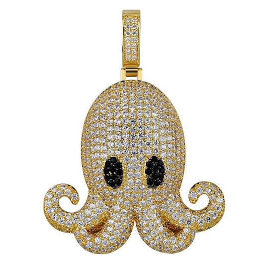 DatNewDrip iced out octopus pendant gold plated pave cubic zirconia stones black eyes jewelry