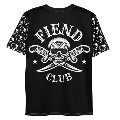 Black Pin Up Girl Graphic Tee featuring Fiend Club skull and crossed knives design with patterned sleeves