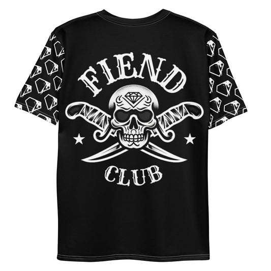 Black Pin Up Girl Graphic Tee featuring Fiend Club skull and crossed knives design with patterned sleeves