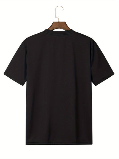 Back view of a black DatNewDrip planet parade t-shirt mens on a hanger, showcasing a simple design