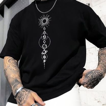 Planet Parade t-shirt mens in black with solar system graphic design for casual style