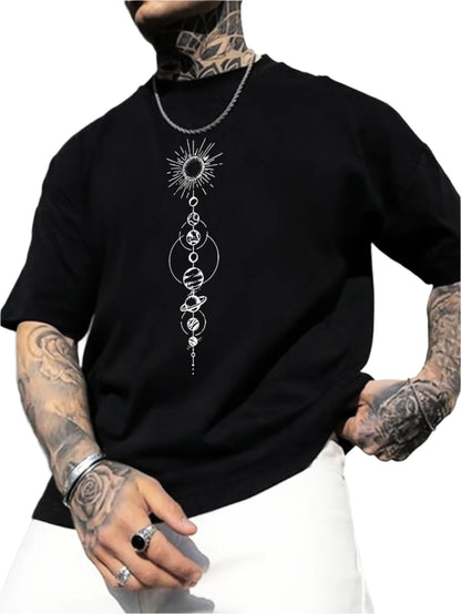 Men's Planet Parade T-Shirt from DatNewDrip in black with celestial graphic design