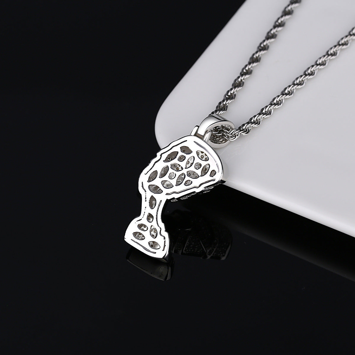 DatNewDrip iced out Egyptian goddess pendant silver rope chain detailed cutout design