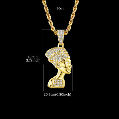 DatNewDrip iced out Egyptian goddess pendant gold plated with pave crystals on 60cm rope chain