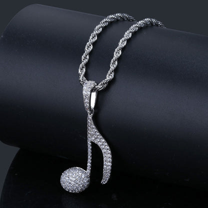 DatNewDrip iced out music note pendant on silver rope chain sparkling pave stones for hip hop style